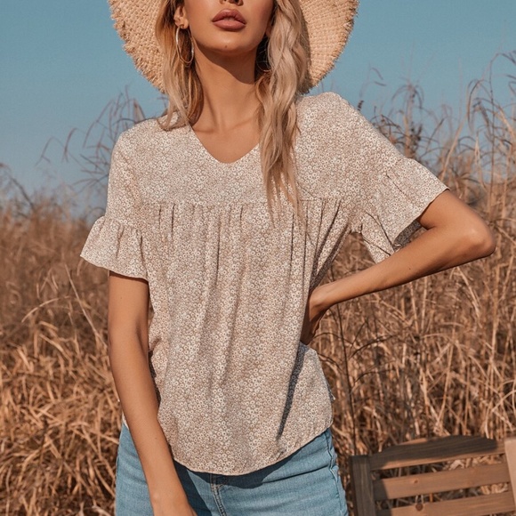 boho floral print ruffle sleeve spring blouse - Picture 2 of 4